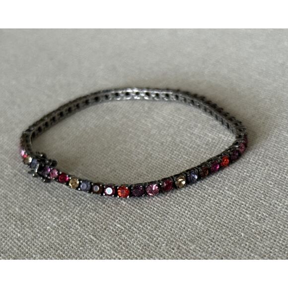 Vintage Joan Rivers Dark Multicolor Tennis Bracelet Gunmetal Whimsigoth 7.75” - Picture 2 of 7